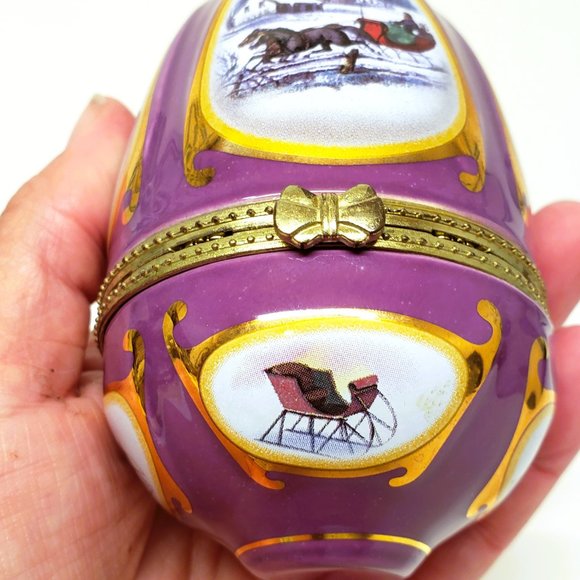 Valerie Parr Hill Mr. Christmas PURPLE Musical Egg Trinket Box Ornament Sleigh - Picture 5 of 12